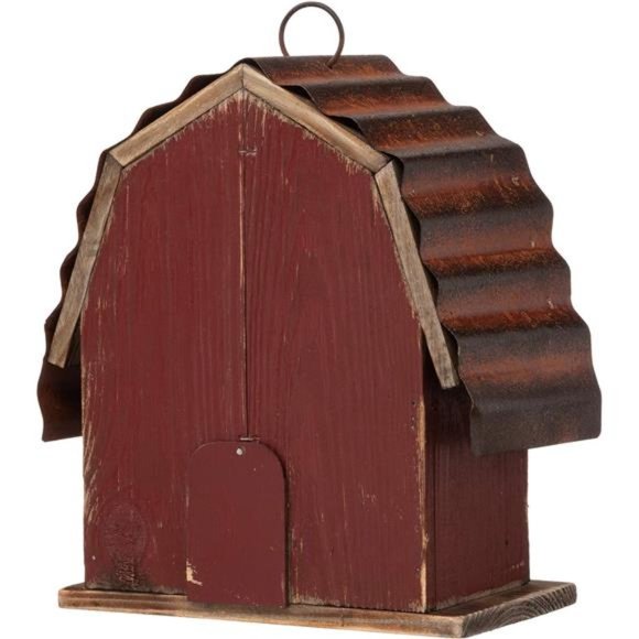 10.25" Hanging Birdhouse Rustic Wooden Barn Garden Bird House for Outdoor - Picture 4 of 6